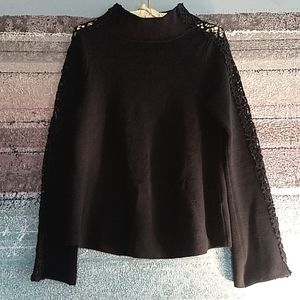 Anthropologie Crochet Sleeve Funnel Neck Sweater
